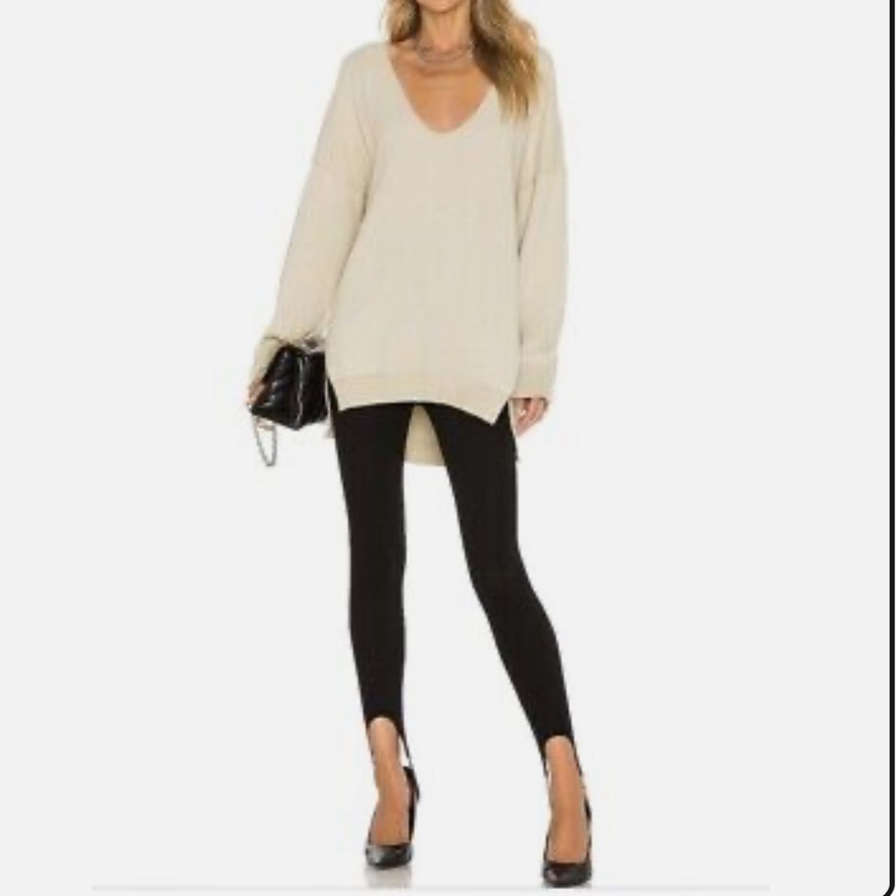 Free People Sweater Weather Deep V Neck in Marzipan Size L Oversized